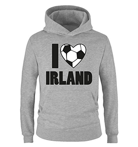 Comedy Shirts I Love Irland – Kinder Hoodie – Grau/Schwarz-Weiss Gr. 134/146
