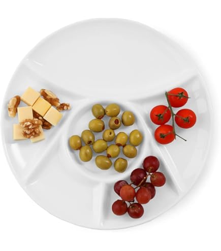 Set 6 Piatti Per Fonduta E Raclette - Porcellana, 24cm, 4 Scomparti, Lavabile In Lavastoviglie - Foto 2