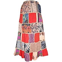 Mogul Interior Womens Multi-red Dori Festive Maxi-Skirt Elastic Waist Large