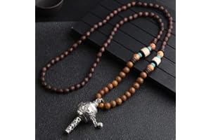 HXSCOO Collana Vintage Fatta a Mano in Nepal, Buddista Mala, Perline di Legno, Ciondolo e Collana Etnica con Corno e Pesce, Gioielli Lunghi da Donna e Uomo (Color : Style11)