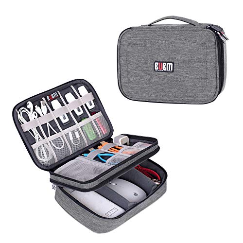 BUBM Mehrfachfunktion Kabelorganiser Tasche Reisetasche mit Doppelschichten für Elektronische Zubehöre wie Netzteil, Maus und USB Stricks(Mittel, Denim Grau)