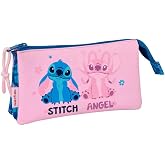 Safta | Triple Stitch Pencil Case Lilo 37 Pieces, Children's School Pencil Case with 3 Compartments and Zip, Includes 16 Colo