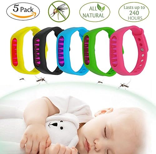 DoTech 5 Pcs Mosquito Repellent Bracelet with Deet Free Natural and Waterproof Insect Repellent Bands Wristbands for Kids, Children, Babies, Adults, Men and Women
