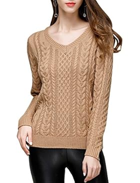 ELLAZHU Donna Maglione Lungo A Maglia Con V-Collo Per Autunno Ed Inverno YY07