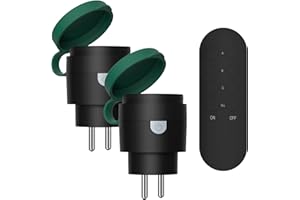 SURNICE Mini Prise Telecommande sans Fil Extérieures Programmables IP44, Portée 40 M, 2300 W, pour Décoration de Vacances, Puissance dissipée faible, All On/Off, Noir/Vert