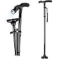 RENESMEE® Folding Cane with Led Light, Adjustable Canes and Walking Sticks for Men and Women, Walking Cane Stick for Elderly with Cushion T Handle and Pivoting Quad Base