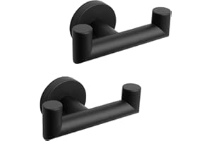 QNIIAED 2 Pcs Double Door Hooks，Bathroom Towel Hooks Screw in SUS 304 Stainless Steel Heavy Duty Robe Coat Hooks Wall Mounted for Bedroom or Kitchen(Matte Black)