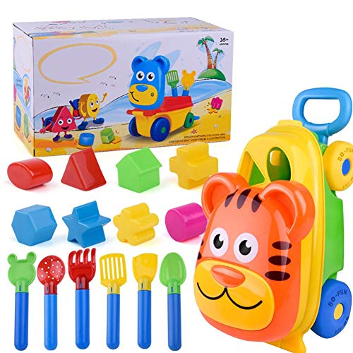 rebirthesame 14 PCS Beach Toys Set pour Enfants, Kids Beach Case Trolley Buggy Plage Sable Jouets Set Enfants en Plein Air Seau De Plage Set
