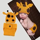 Generic Lovely Handmade Giraffe Theme Woolen Crochet Set Baby Newborn Outfit Photo Prop(yellow)