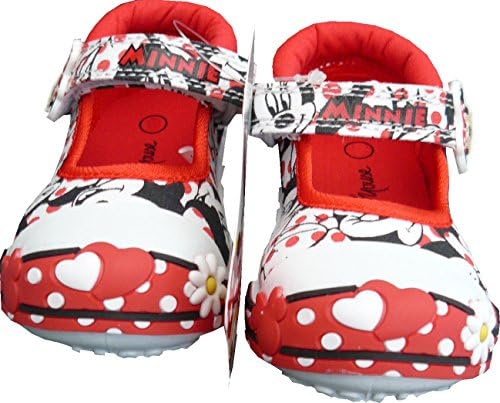 GIRLS DISNEY MINNIE MOUSE RED/NAVY GLITTER CANVAS VELCRO PUMP TRAINER SHOES 4-10 (UK 6 Infant, Red)