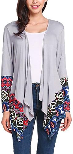 Women Cardigan,Moonuy Ladies Long Sleeve print Loose Sweater Autumn Winter Casual Fashion Jacket Slim Irregular Sweater (S, Gray)