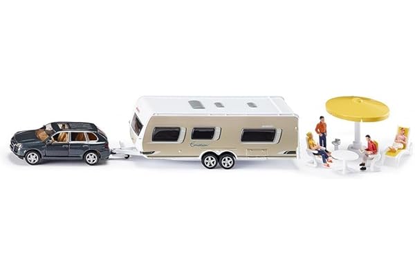 siku 2542 - Voiture Avec Caravane, 1:55, Métal/Plastique, Multicolore, Figurines et matériel de camping inclus