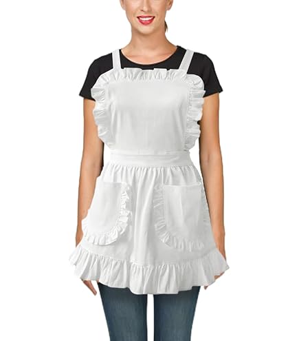 Tablier Rétro Serveuse Love Potato - Blanc Unisexe Femme/fille - Coton Lavable Machine