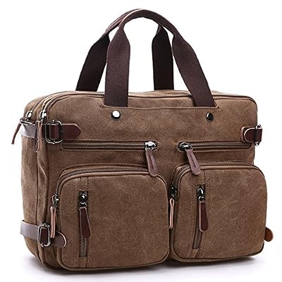 Fresion Sac de Messager Mallette Entreprise École Carnet Épaule Portable Hybride Sac à dos pour Hommes Femmes Convient 14 pouce Ordinateur Portable - Toile Cuir (Marron)
