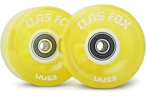 CLAS Fox Roller Skate Wheels Luminous Light up with Shining Dots and ABEC-9 Bearings Installed 65mm X 35mm 82A 8 PCS Outdoor or Indoor for Double Row Skating (Fluo. Yellow)