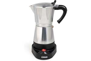 Livoo - caffettiera italiana elettrica DOD117A - 300ml, 6 tazze, 480W, alluminio, funzione di mantenimento al caldo