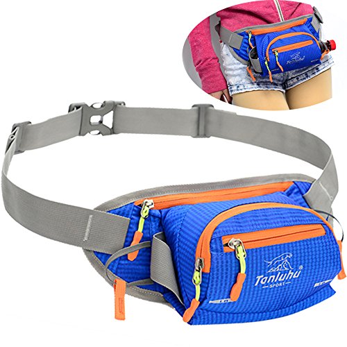 Riñonera Running SINOKAL Bolso de Cintura Deportiva Riñoneras para llevar con Soporte de Botella de Agua para hombres mujeres Cinturón Running para caminatas en Bicicleta Running Camping Escalada Viajes (Azul)