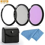 【Kit Kit de filtro de lentes】Lente de cámara 3 en 1, que incluye UV (filtro ultravioleta), FLD (fluorescente), CPL (polarizador) tres, empaque exterior de cuero y paño de limpieza de lentes de microfibra, hermoso y portátil