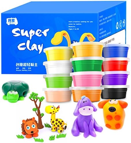 Facetoworld DIY Slime Kit, 12 Packs 12 Colors Fluffy Slime, Air Dry Modeling Magic Clay; Super Soft; Ultra-light Molding Clay for Kids
