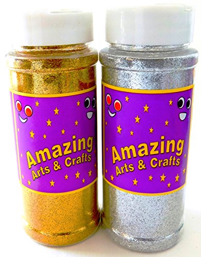 Gold and Silver Glitter Shaker Jar pack,200g (100g of each Colour) by Amazing Arts and Crafts