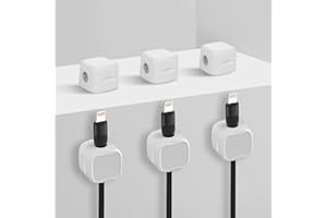 HERBYD 6 Pack Cable Tidy Clips Adjustable Cord Organiser Magnetic Management - Self Adhesive Wire Holder for Desk, Nightstand, Charging Cables, HDMI, USB, Audio Cable, Office, Home (White)