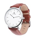 Aurora Damen Metall Retro Casual runden Zifferblatt Analog Quarz Armbanduhr mit Braun Leder band-silver
