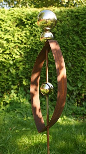 Rost Skulptur Modern 2017 Gartendeko Rost Stecker mit 3 Edelstahlkugeln