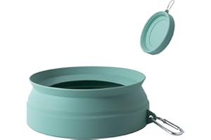 SLSON Hundenäpfe Wassernapf für Hunde Unterwegs Faltbare Integrierter Reisenapf Ohne Plastikrand Auslaufsicher Spritzschutz Trinknapf für Haustier Auto Reise and Innen Draußen (Morandi Grün)