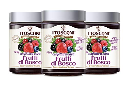 Confettura extra di frutti di bosco 3 confezioni da 320 g - i Toscani. Senza GLUTINE, senza CONSERVANTI aggiunti, italia