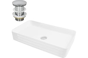 ML-Design Waschbecken aus Keramik in Weiß 68x38x12 cm Eckig inkl. Ablaufgarnitur, Moderne Aufsatzwaschbecken, Design Waschtisch Aufsatz-Waschschale Waschplatz Handwaschbecken, für Badezimmer/Gäste-WC