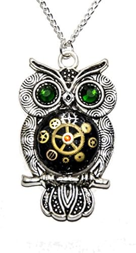 Tibetan Silver Steampunk Watch Parts Owl Pendant Necklace. Hand Made in Cornwall, UK