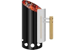 Joyagrill Charcoal Chimney Deluxe Enamelled BBQ Grill Chimney Starter D16.5 x 34.5 cm for Charcoal Grill with Heat Shield and Bamboo Handles, Excellent Heat Insulation and Easy to Grip