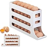 RINKIFY Plastic Automatic Rolldown Refrigerator 4 Tier Rectangular Egg Rolling Dispenser, Holds Up To 30 Eggs, Holder For Fri