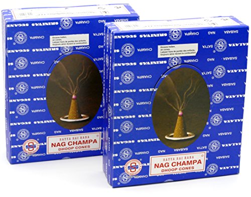 Satya Sai Baba Nag Champa Cônes d'encens Nagchampa Lot de 48 cônes, 24 Packs = 288 Cones