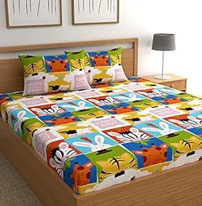 CG HOMES Microfibre Kids Cartoon Printed Double BEDSHEET with Two Pillow Covers (Kids Collection) (Multicolor )