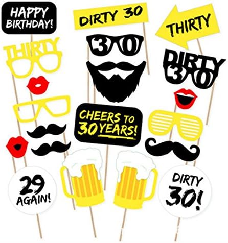 30th Birthday Party Photo Booth Props Kit–Suitable for Unisex Birthday Celebration DIY Photo Booth 20 Piece Kit