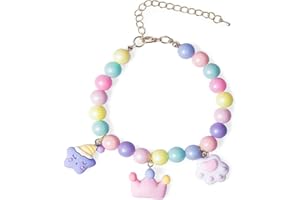 LtuzPet Macron Beads Dog Collar Necklace Jewelry Pearls Necklace Collar with Pendants for Small Girl Dogs Puppy