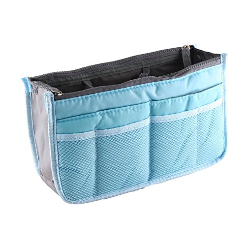 Yihya Mujer Travel Viajar Organizador Organizadores Bolsos con Insertar Forro Tidy Múltiples Bolsillos Bolsa Mejor Diseño de Cosmética Monedero Purse Handbag --- Azul
