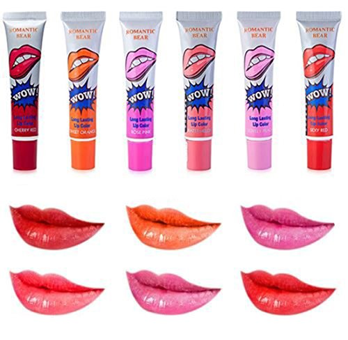 VWH 6pcs Tätowierung Magisch Farbe Abziehen Maske Tönung Lang Anhaltend Matt Wasserfest Lip Gloss lippenglanz -Lippenstift
