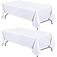 Wealuxe White Tablecloth 60x102 - Rectangular 6 feet Table Cover, 2 Pack