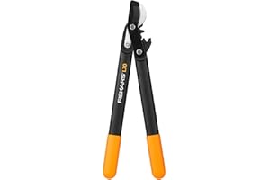 Fiskars Podadera con Cuchilla Bypass para Madera Verde, Sistema Cremallera PowerGear, Diámetro Corte 3.8 cm, Cuchillas Acero Templado Antiadherente, Longitud 45 cm, Negro y Naranja, L70, 1002104