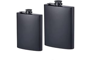ANMEISH 2 Pack Hip Flasks for Liquor, 8 oz & 10 oz Matte Black Stainless Steel Leakproof Flask Alcohol- Great Idea Gifts Groomsmen Gifts，Portable Pocket Whiskey Flasks for Men & Women