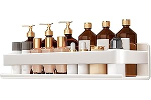 Biutimarden Mensola Doccia Foratura Acciaio Inox Bianco Mensola Bagno Porta Shampoo Mensola Doccia Portaoggetti 40x10x6cm