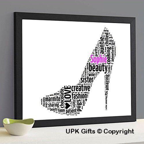 UPK Gifts Personalised Print Word Art with FRAME Shoe Christmas Best Friend Teacher Mothers Day Mum Wedding Bridesmaid Sister Teacher Thank You