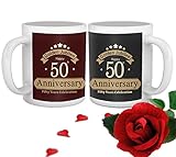 TIED RIBBONS Golden Jubilee 50th Wedding Anniversary Gift Printed Coffee Mugs with Rose (325ml, Multicolor)