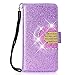 Produktbild Galaxy A6 Plus Klapphülle, Galaxy A6 Plus Tasche Kartenfach, LolStore Bling Glitzer Strass Leder Case Brieftasche Hülle Flip Cover Klappbar Handyhülle Schutz Handytasche Spiegel Stand Etui Fall, Lila
