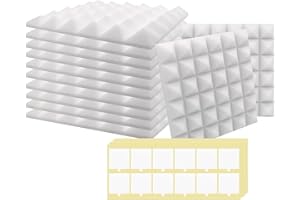 SK Studio Pianka akustyczna, pochłaniacz dźwięku, ognioodporna, izolacja akustyczna, pianka piramidowa, do studia, podcastów, studiów nagraniowych, biura, dekoracja ścienna, 30 x 30 x 2,5 cm, biała,