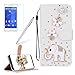 Produktbild Girlyard für Xperia Z5 Diamant Cute Elefant Blumen Lederhülle, Bling Glitzer DIY Crystal Schutzhülle Luxus Premium PU Flip Case mit Lanyard Strap Standfunktion Kartenfach Magnetverschluss Etui für Sony Xperia Z5