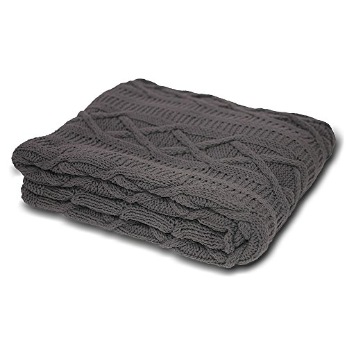 Riva Paoletti Aran Throw - Charcoal Grey - Chunky Cable Knit Design - Heavyweight Material - Super S