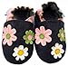 MiniFeet Soft Leather Baby Shoes, Navy Daisies, 6-12 Months